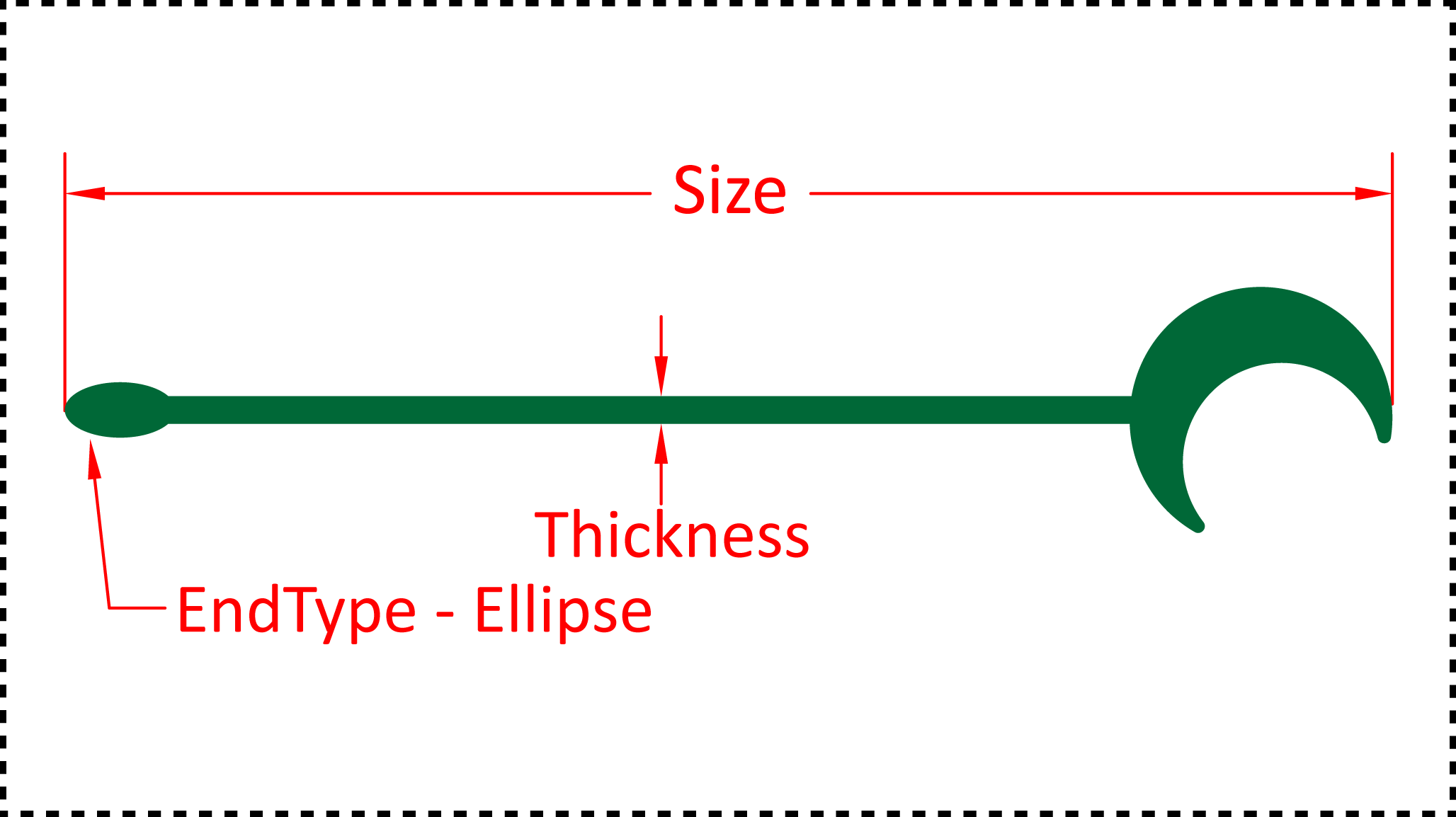 ••• HalfMoon••• You should cut these out of 1/8" acrylic. Size can be 4", 5", 6" or 7". A good value for thickness should be between 0.125" and 0.2". There are 3 different options for the EndType - Ball, Ellipse and None.