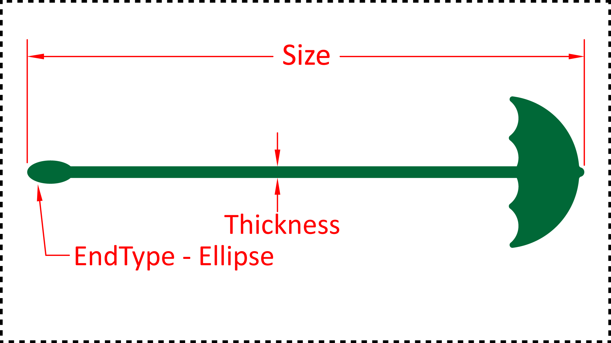 ••• Umbrella ••• You should cut these out of 1/8" acrylic. Size can be 4", 5", 6" or 7". A good value for thickness should be between 0.125" and 0.2". There are 3 different options for the EndType - Ball, Ellipse and None.