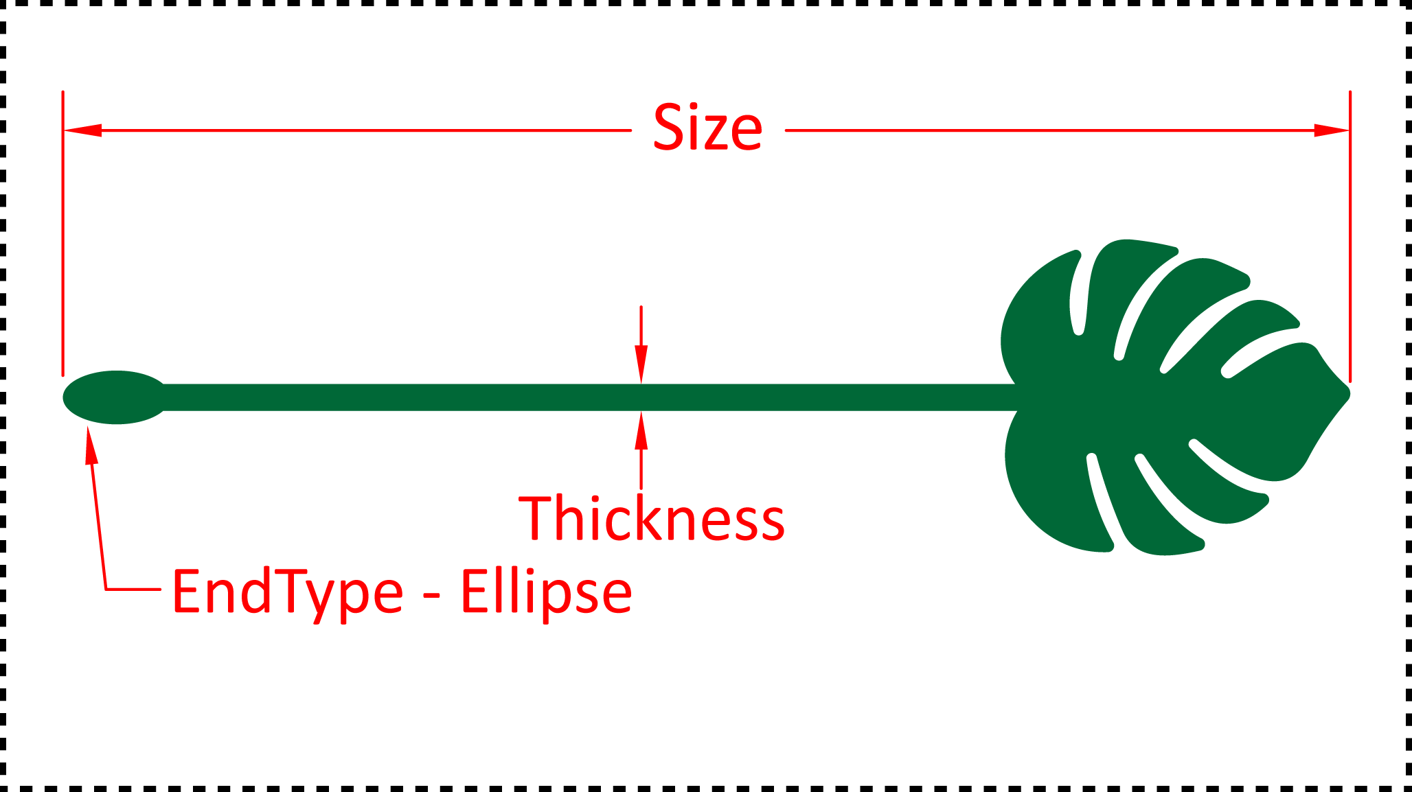 ••• Monstera Leaf ••• You should cut these out of 1/8" acrylic. Size can be 4", 5", 6" or 7". A good value for thickness should be between 0.125" and 0.2". There are 3 different options for the EndType - Ball, Ellipse and None.