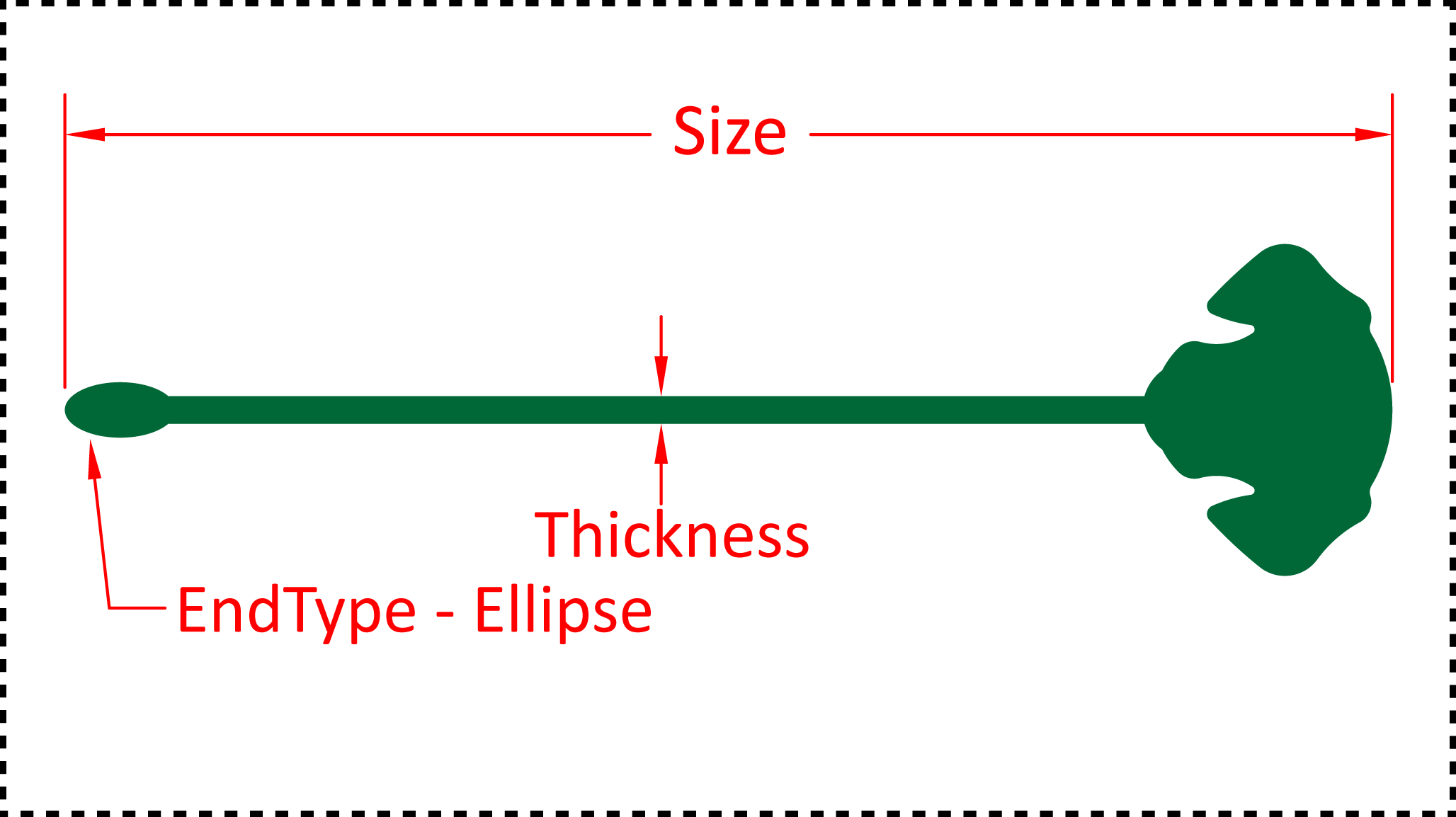 ••• Dog ••• You should cut these out of 1/8" acrylic. Size can be 4", 5", 6" or 7". A good value for thickness should be between 0.125" and 0.2". There are 3 different options for the EndType - Ball, Ellipse and None.