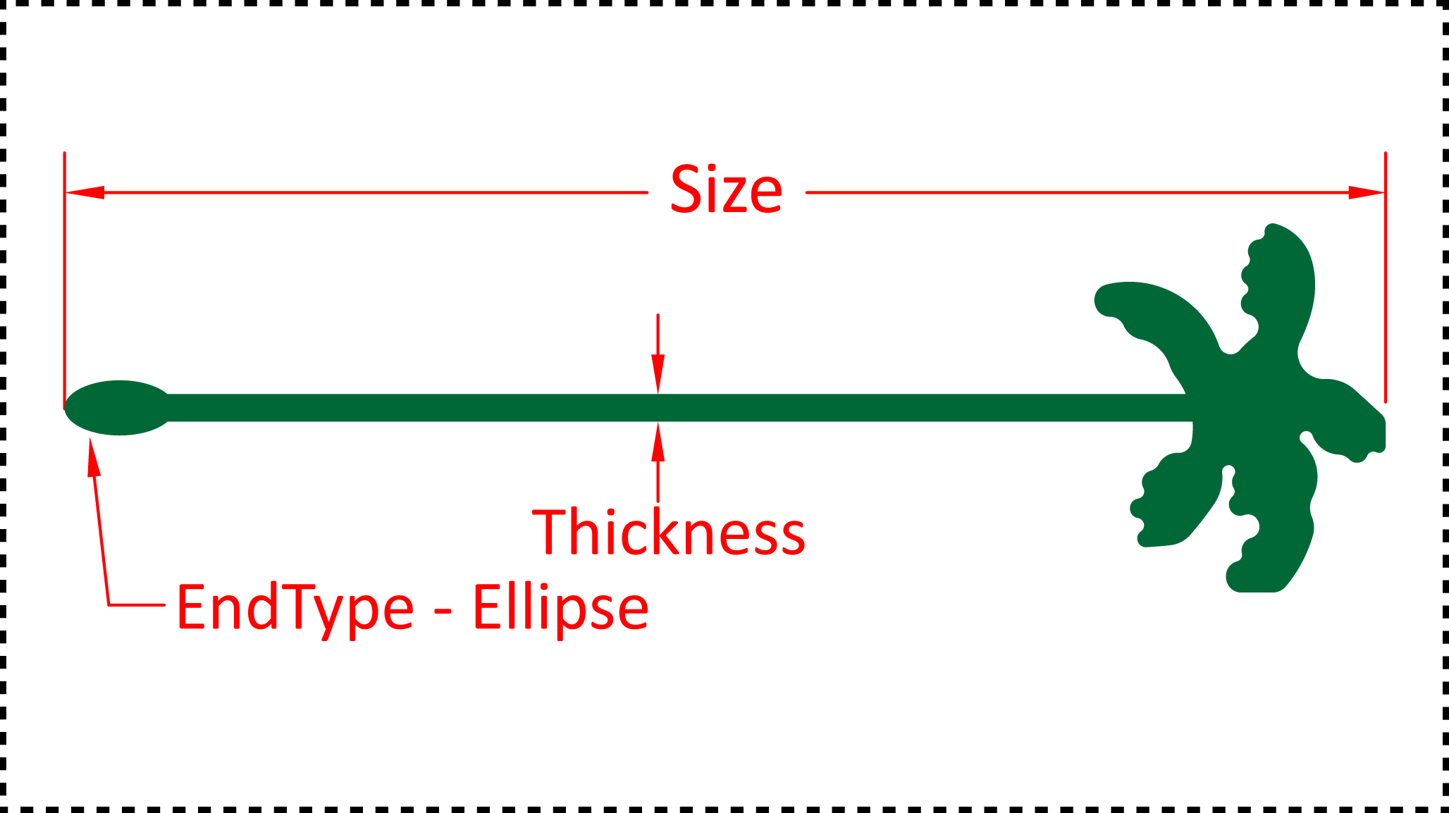 ••• Palm Tree ••• You should cut these out of 1/8" acrylic. Size can be 4", 5", 6" or 7". A good value for thickness should be between 0.125" and 0.2". There are 3 different options for the EndType - Ball, Ellipse and None.