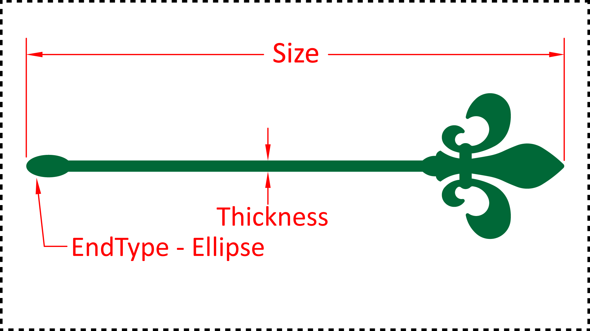 ••• Fleur De Lis ••• You should cut these out of 1/8" acrylic. Size can be 4", 5", 6" or 7". A good value for thickness should be between 0.125" and 0.2". There are 3 different options for the EndType - Ball, Ellipse and None.
